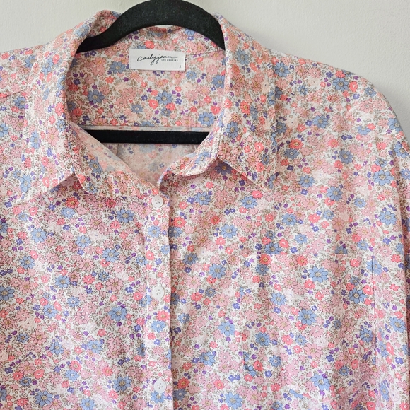 CJLA Barbara Floral Button Up Shirt Dress Pink and Blue Size Large Button Mini - Picture 9 of 13